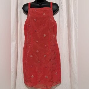 Vintage Dawn Joye Orange/Salmon Strappy Embroidered Lined Midi Dress Sz 13/14